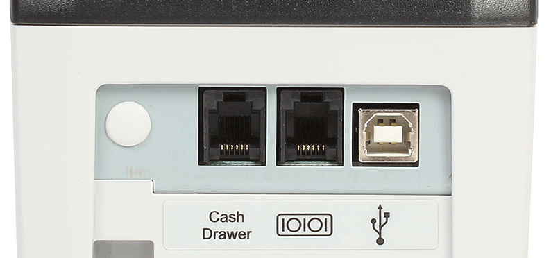 Слева направо: денежный ящик, RS-232, USB